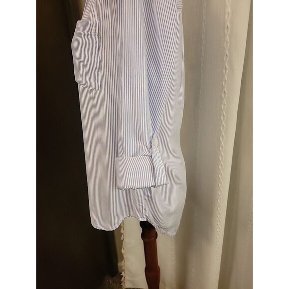Beach Lunch Lounge Button Up White Blue Pin Striping XS - Picture 6 of 9